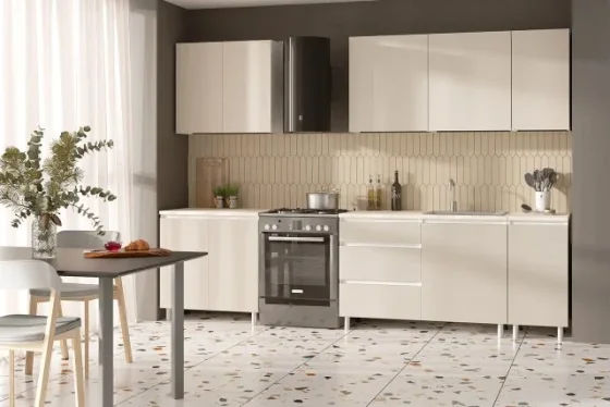 Кухня Ренер 240х220х60 см, со столешницей, белый/кашемир/королевский опал светлый